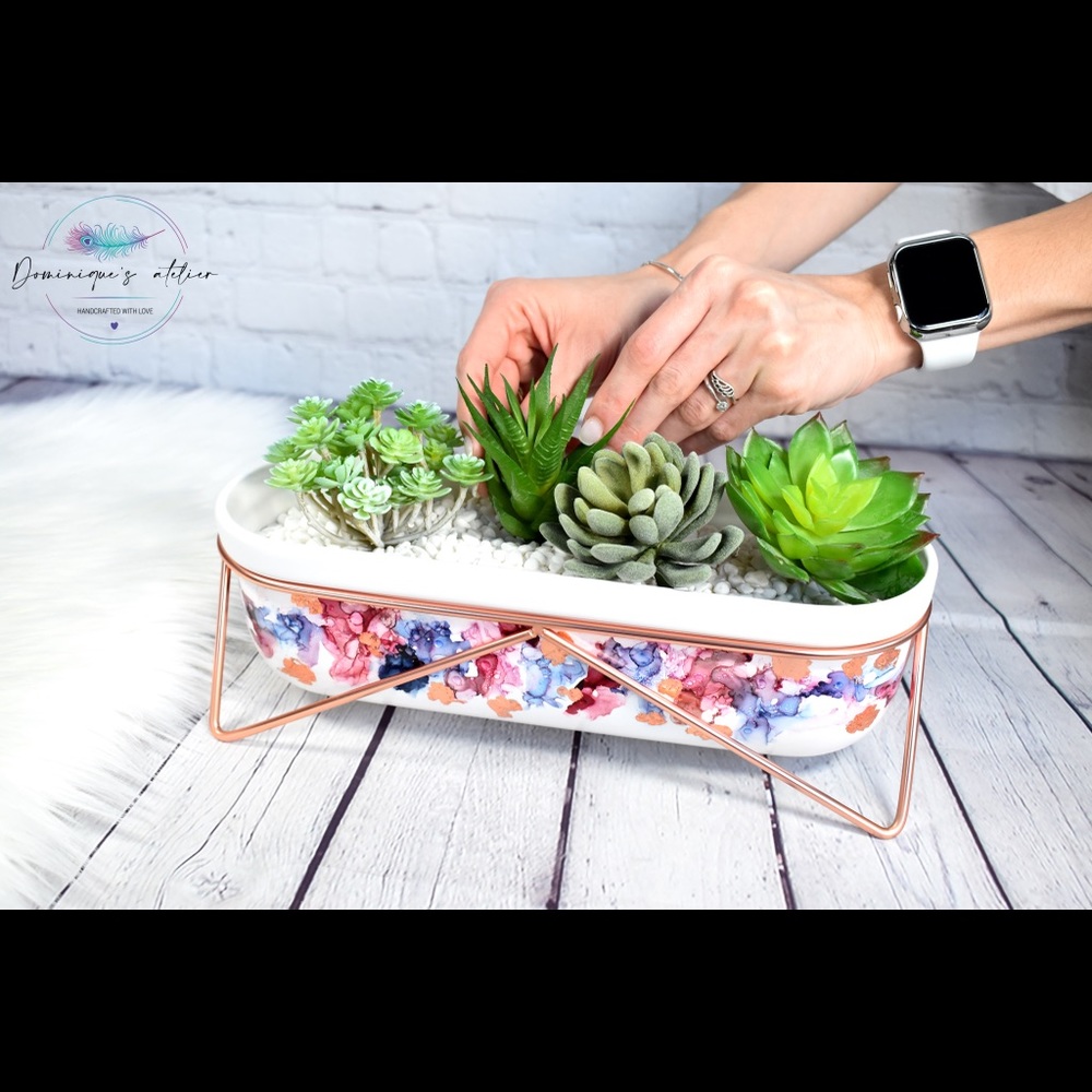 Rose gold, cranberry & navy planter - Picture 7 of 8